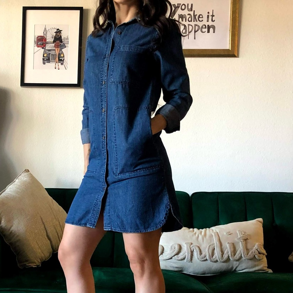 Long Sleeve Dark Blue Denim Dress Long Sleeve Size S